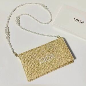 Dior GWP Woven Clutch with Pearl Crossbody Strap